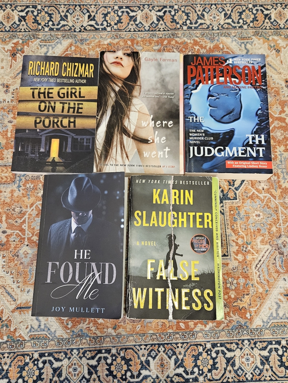 Set of 5 Assorted Thriller Books Karen Slaughter James Patterson Joy Mullett